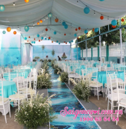 Trang trí tiệc cưới tông màu xanh - Công Ty TNHH Nghệ Thuật Việt Hoa